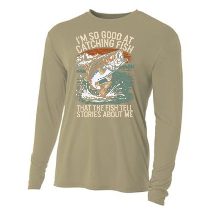 Vintage Bass Fishing Angler Funny Fisherman Catching Fish Cooling Performance Long Sleeve Crew