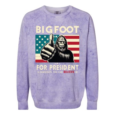 Vote Bigfoot For President 2024 Funny Election Colorblast Crewneck Sweatshirt