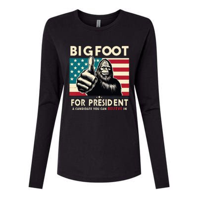 Vote Bigfoot For President 2024 Funny Election Womens Cotton Relaxed Long Sleeve T-Shirt