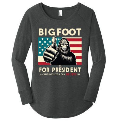 Vote Bigfoot For President 2024 Funny Election Women's Perfect Tri Tunic Long Sleeve Shirt