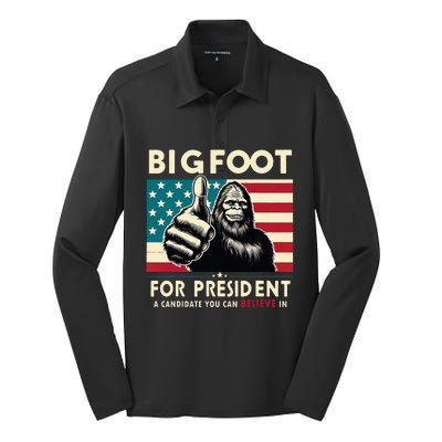 Vote Bigfoot For President 2024 Funny Election Silk Touch Performance Long Sleeve Polo