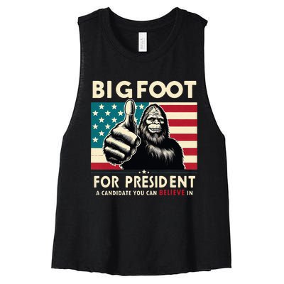 Vote Bigfoot For President 2024 Funny Election Women's Racerback Cropped Tank