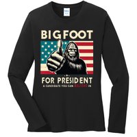 Vote Bigfoot For President 2024 Funny Election Ladies Long Sleeve Shirt