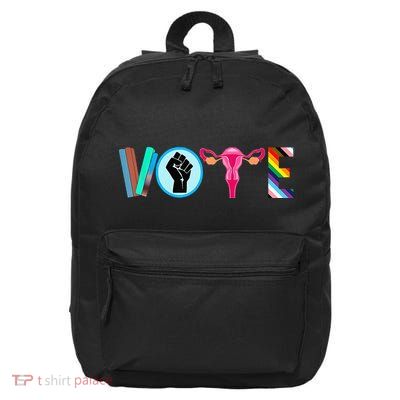 Vote Books Fist Ovaries Lgtbq 16 in Basic Backpack