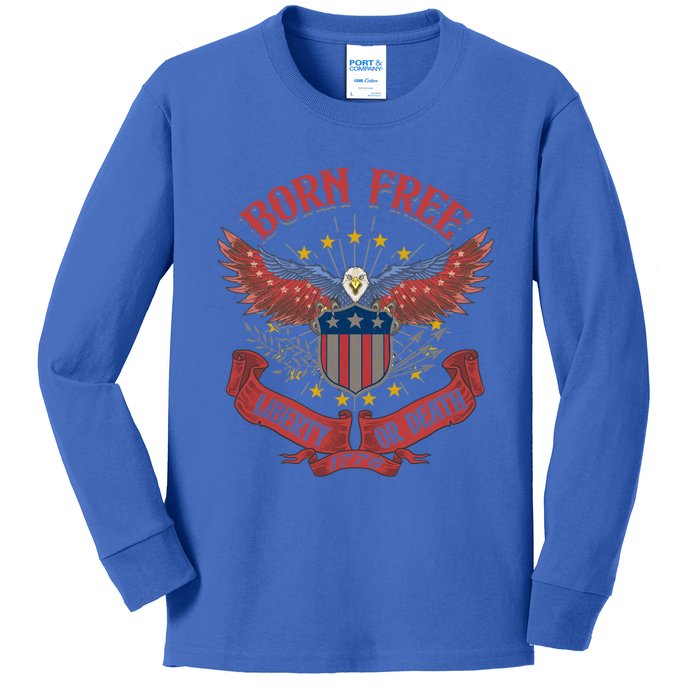 Vintage Born Free Eagle American Flag 1776 Fourth Of July Gift Kids Long Sleeve Shirt