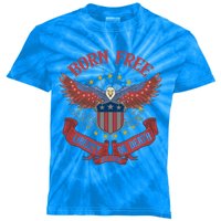 Vintage Born Free Eagle American Flag 1776 Fourth Of July Gift Kids Tie-Dye T-Shirt