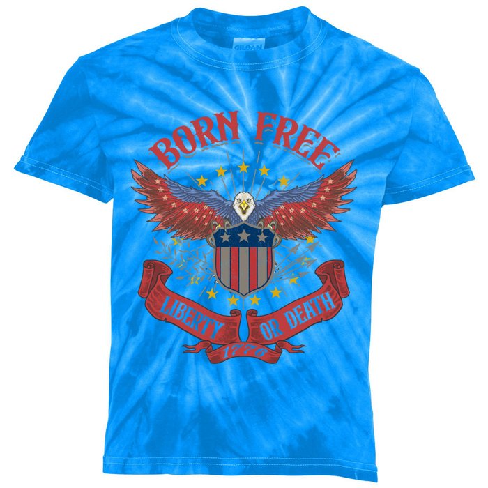 Vintage Born Free Eagle American Flag 1776 Fourth Of July Gift Kids Tie-Dye T-Shirt