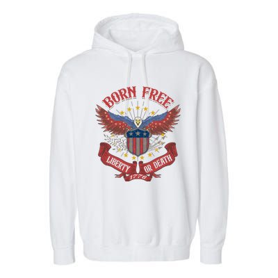 Vintage Born Free Eagle American Flag 1776 Fourth Of July Gift Garment-Dyed Fleece Hoodie