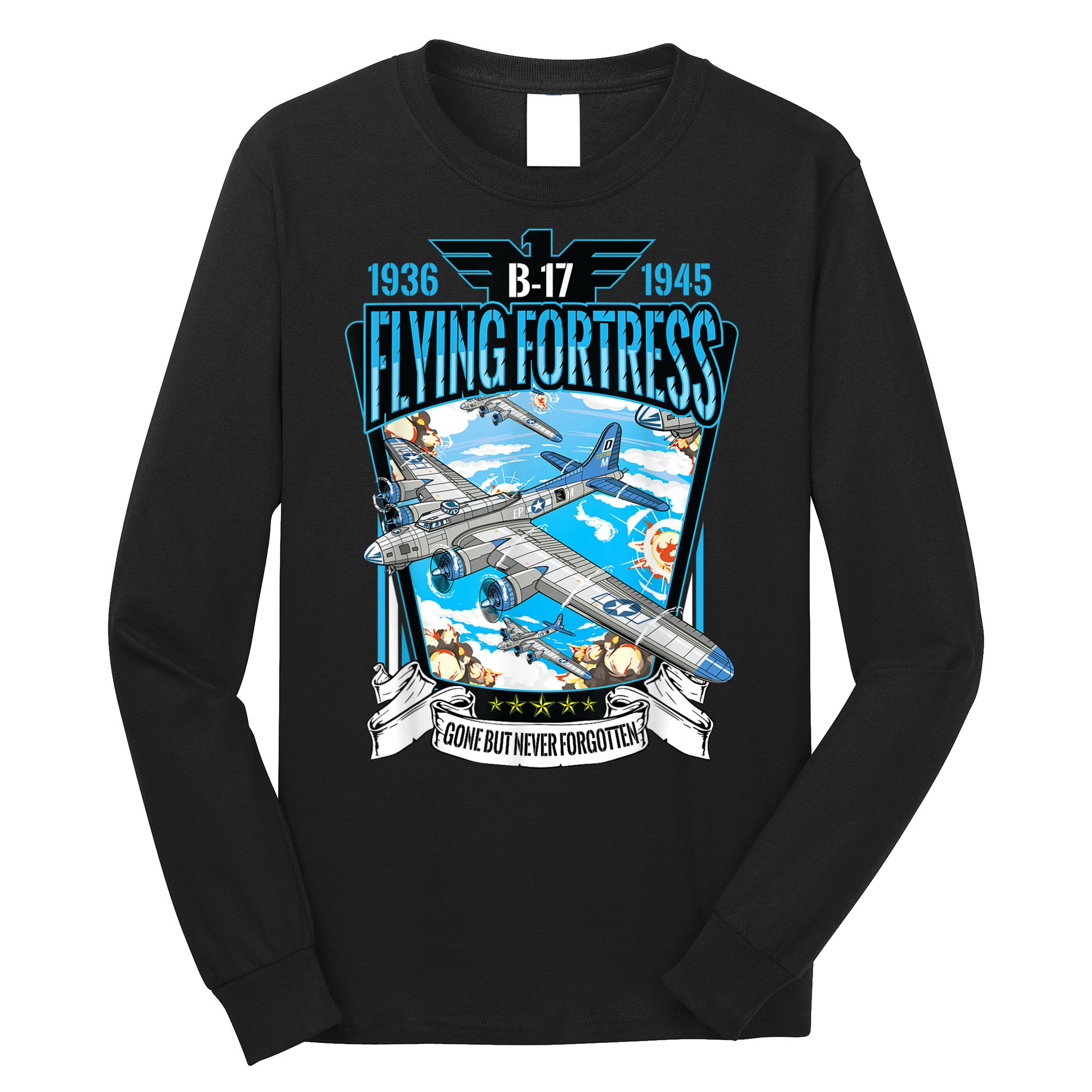 Vintage B17 Flying Fortress WW2 Heavy Bomber Aviator Long Sleeve Shirt
