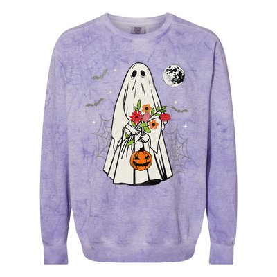 Vintage Boo Floral Jack O Lantern Ghost Halloween Costumes Colorblast Crewneck Sweatshirt