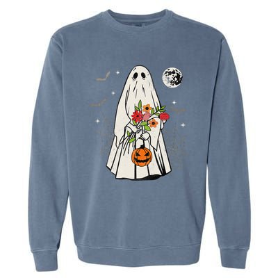 Vintage Boo Floral Jack O Lantern Ghost Halloween Costumes Garment-Dyed Sweatshirt