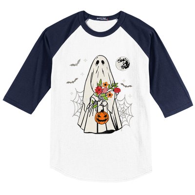 Vintage Boo Floral Jack O Lantern Ghost Halloween Costumes Baseball Sleeve Shirt