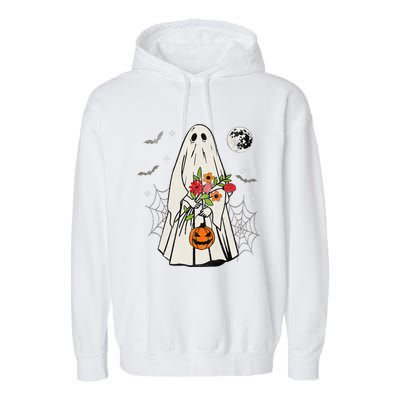 Vintage Boo Floral Jack O Lantern Ghost Halloween Costumes Garment-Dyed Fleece Hoodie