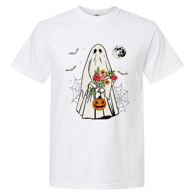 Vintage Boo Floral Jack O Lantern Ghost Halloween Costumes Garment-Dyed Heavyweight T-Shirt