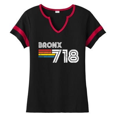 Vintage Bronx Funny Gift Proud 718 New York City State Gift Ladies Halftime Notch Neck Tee