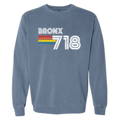 Vintage Bronx Funny Gift Proud 718 New York City State Gift Garment-Dyed Sweatshirt