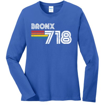 Vintage Bronx Funny Gift Proud 718 New York City State Gift Ladies Long Sleeve Shirt