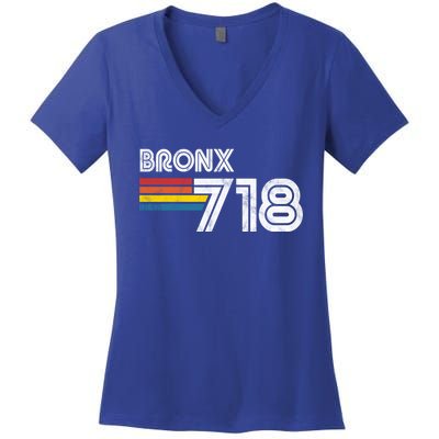 Vintage Bronx Funny Gift Proud 718 New York City State Gift Women's V-Neck T-Shirt