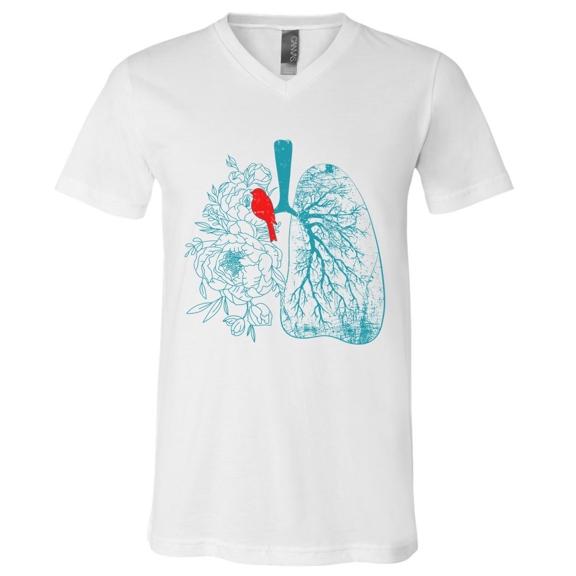 Vintage Boho Flower Floral Nature Lungs V-Neck T-Shirt