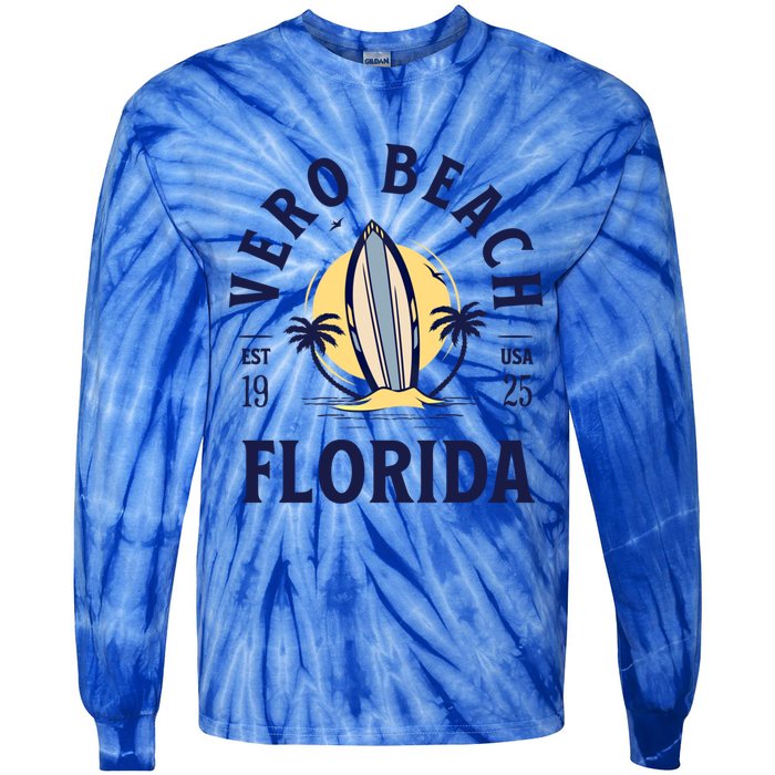 Vero Beach Florida Surf Summer Vacation Vintage Cool Gift Tie-Dye Long Sleeve Shirt