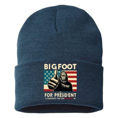 Vote Bigfoot For President 2024 Funny Election Sustainable Knit Beanie