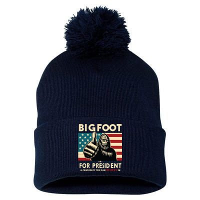 Vote Bigfoot For President 2024 Funny Election Pom Pom 12in Knit Beanie