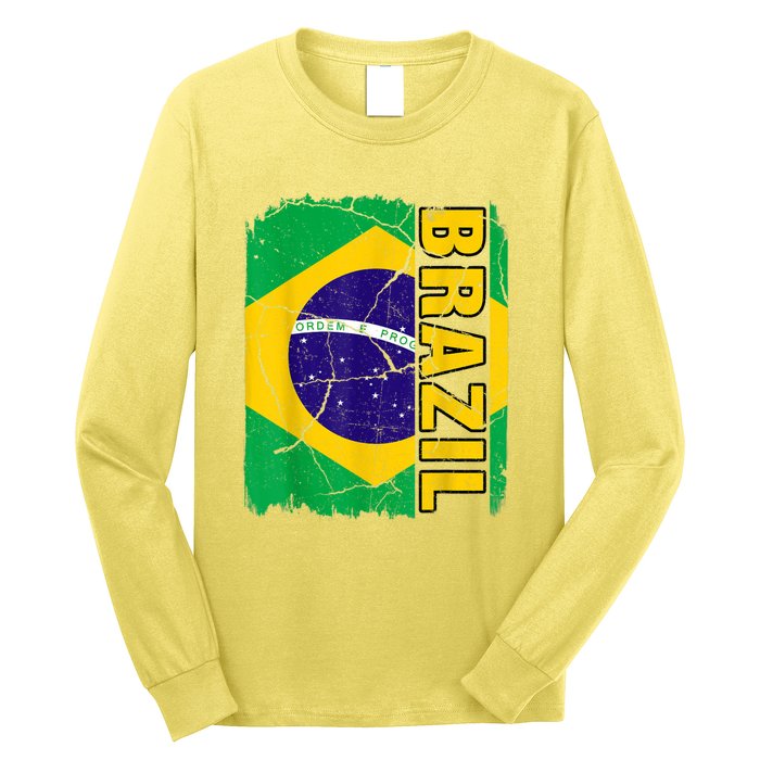 Vintage Brazilian Flag Brazil Pride Roots Heritage Long Sleeve Shirt