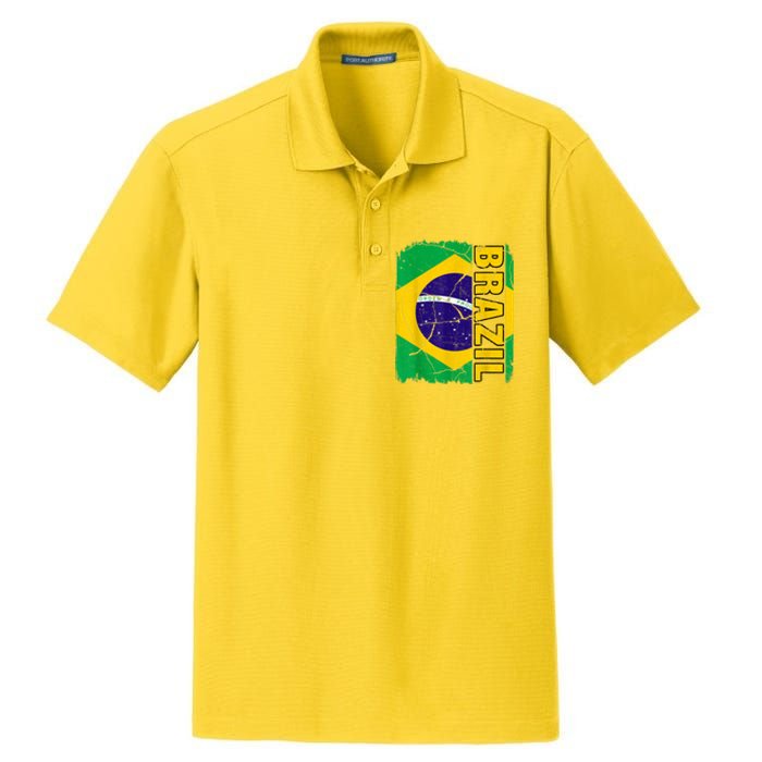 Vintage Brazilian Flag Brazil Pride Roots Heritage Dry Zone Grid Polo