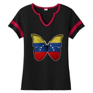 Venezuela Butterfly Flag Pride Venezuelan Flag Roots Funny Gift Ladies Halftime Notch Neck Tee