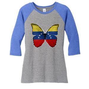 Venezuela Butterfly Flag Pride Venezuelan Flag Roots Funny Gift Women's Tri-Blend 3/4-Sleeve Raglan Shirt