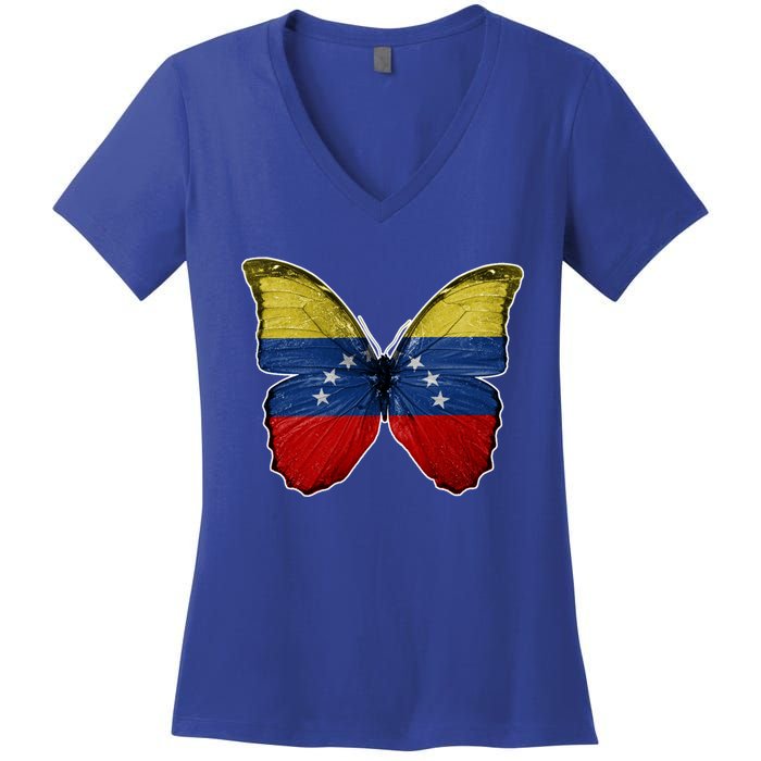 Venezuela Butterfly Flag Pride Venezuelan Flag Roots Funny Gift Women's V-Neck T-Shirt