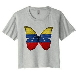 Venezuela Butterfly Flag Pride Venezuelan Flag Roots Funny Gift Women's Crop Top Tee