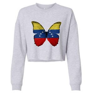 Venezuela Butterfly Flag Pride Venezuelan Flag Roots Funny Gift Cropped Pullover Crew