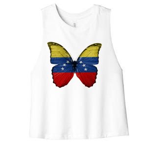 Venezuela Butterfly Flag Pride Venezuelan Flag Roots Funny Gift Women's Racerback Cropped Tank