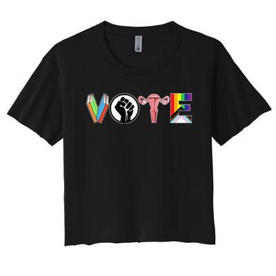 Vote Books Fist Ovaries Lgtbq Women's Crop Top Tee