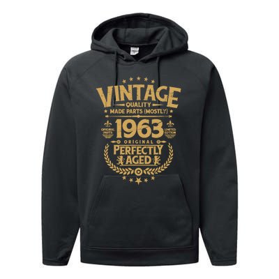 Vintage Birthday Funny For Him 1963 Perfectly Aged Performance Fleece Hoodie