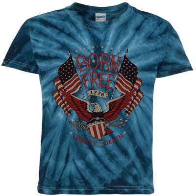 Vintage Born Free Eagle American Flag 1776 4th Of July Usa Kids Tie-Dye T-Shirt