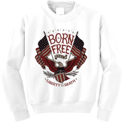 Vintage Born Free Eagle American Flag 1776 4th Of July Usa Kids Sweatshirt