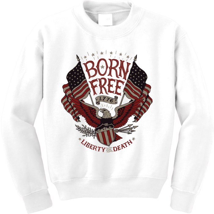 Vintage Born Free Eagle American Flag 1776 4th Of July Usa Kids Sweatshirt