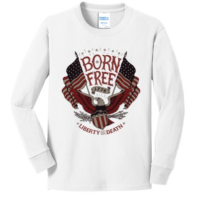 Vintage Born Free Eagle American Flag 1776 4th Of July Usa Kids Long Sleeve Shirt