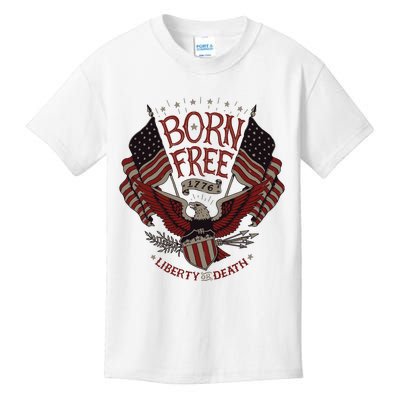 Vintage Born Free Eagle American Flag 1776 4th Of July Usa Kids T-Shirt