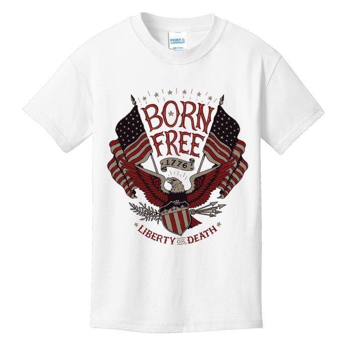 Vintage Born Free Eagle American Flag 1776 4th Of July Usa Kids T-Shirt