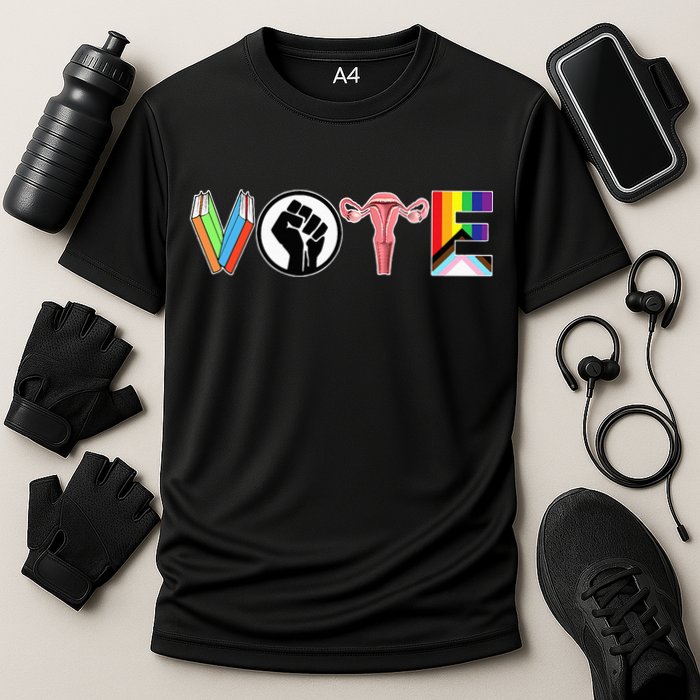 Vote Books Fist Ovaries Lgtbq Cooling Performance Crew T-Shirt