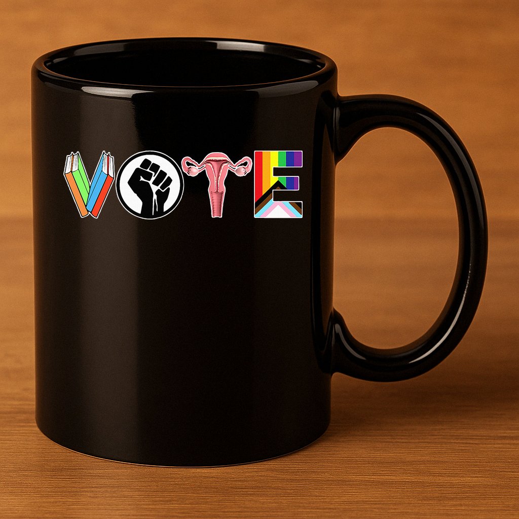 Vote Books Fist Ovaries Lgtbq 11oz C Handle Ceramic Mug