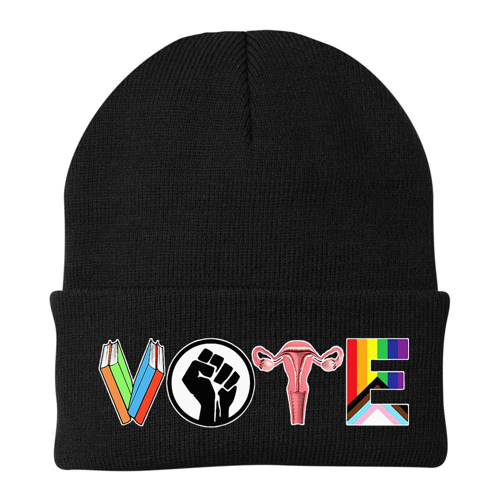 Vote Books Fist Ovaries Lgtbq Beanie