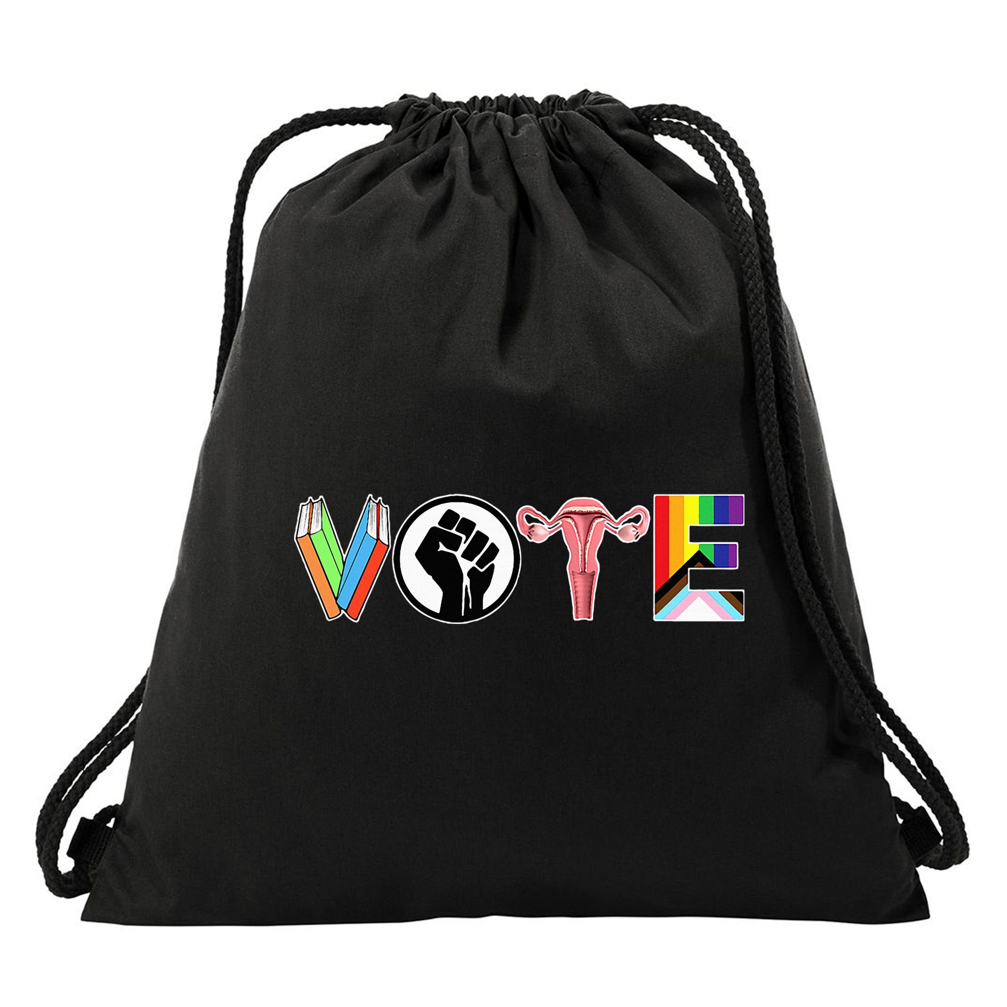 Vote Books Fist Ovaries Lgtbq Drawstring Bag