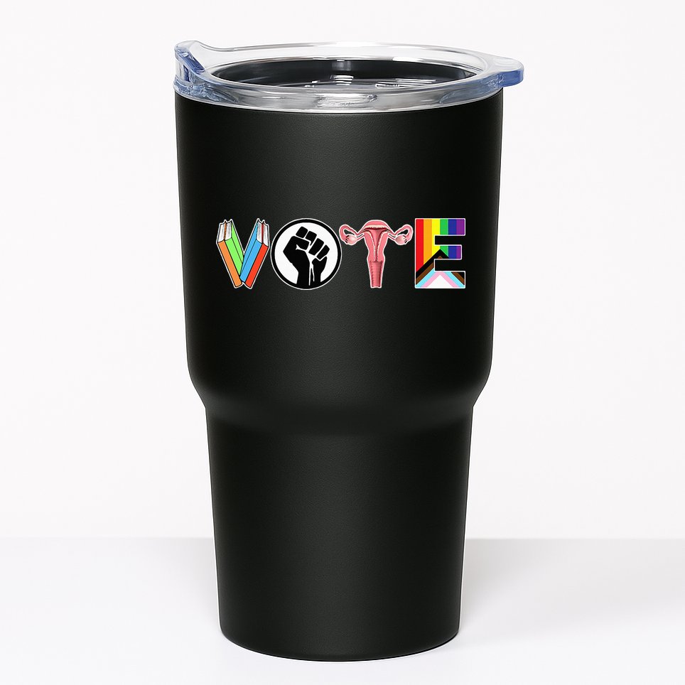Vote Books Fist Ovaries Lgtbq Tumbler
