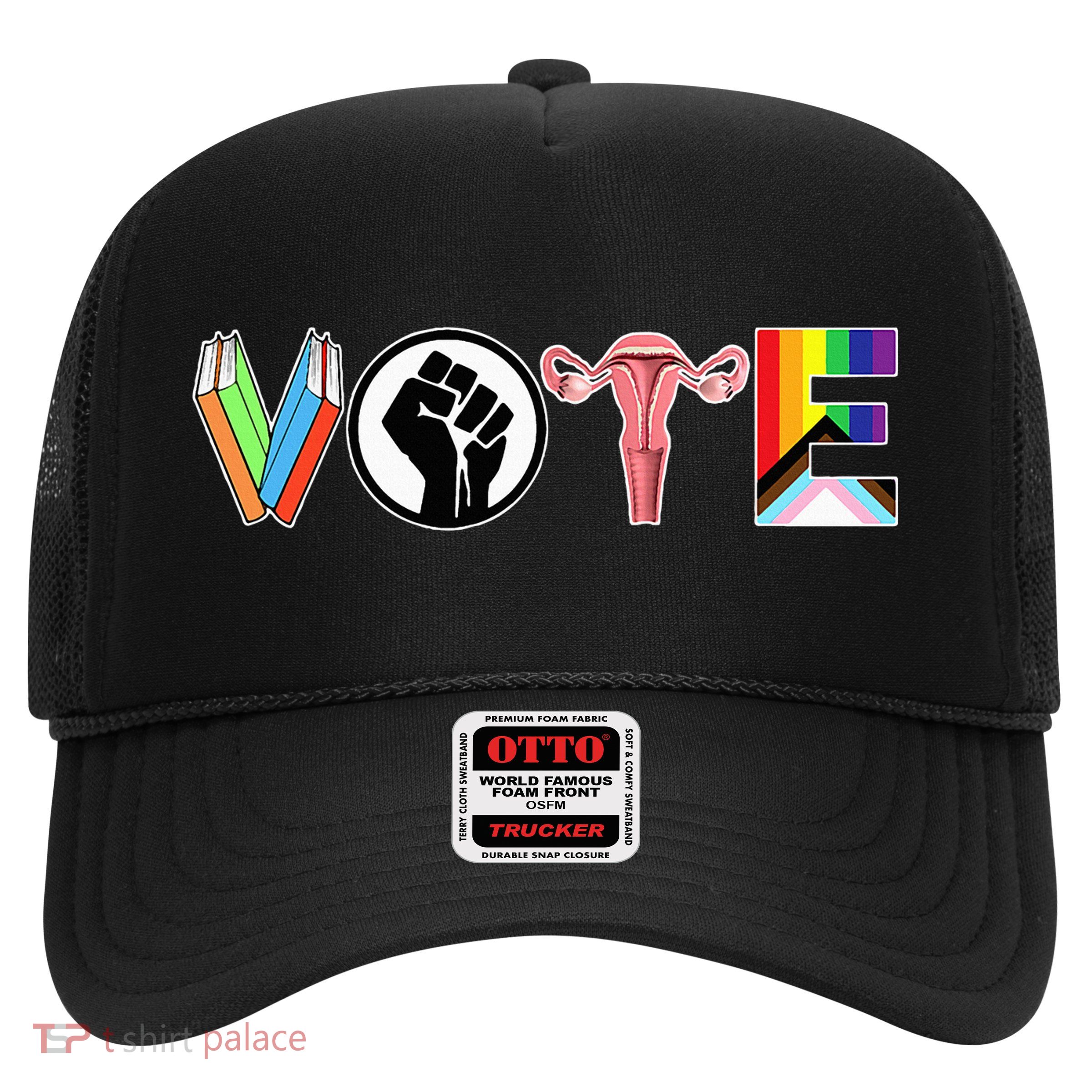 Vote Books Fist Ovaries Lgtbq Trucker Hat