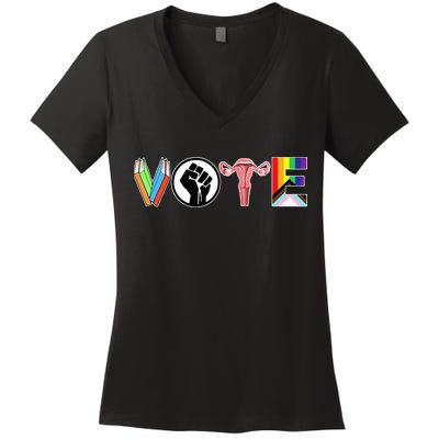 Vote Books Fist Ovaries Lgtbq Women's V-Neck T-Shirt