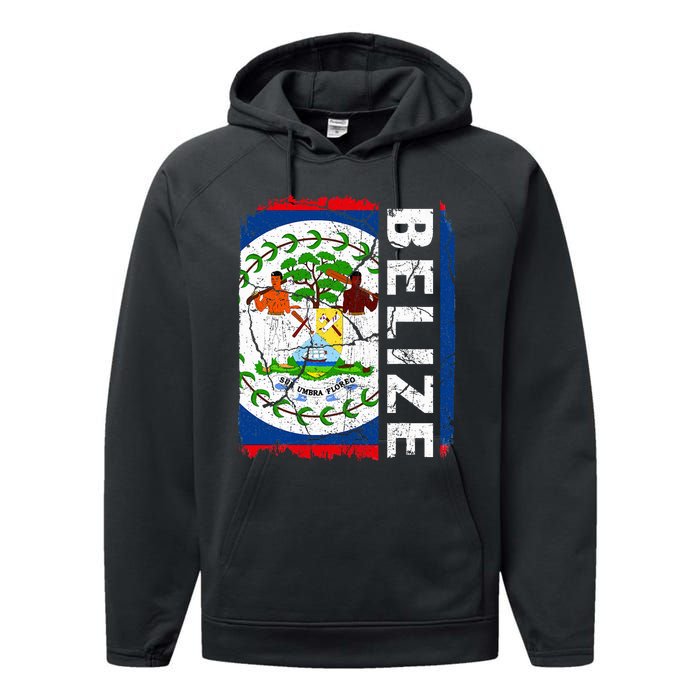 Vintage Belizean Flag Belize Pride Roots Heritage Performance Fleece Hoodie